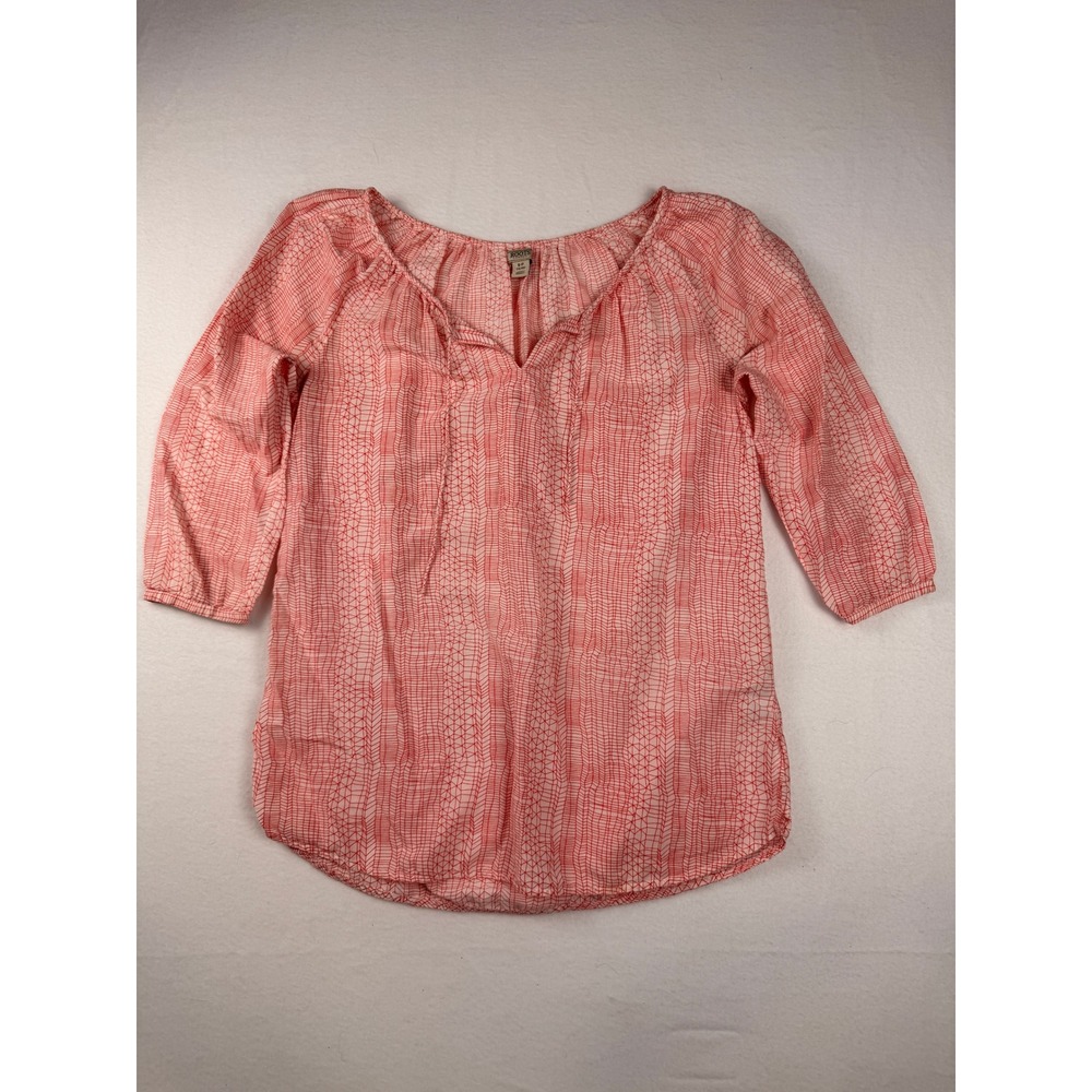 Roots Canada Silk Blend Peasant Boho Tunic Red Geometric Split Neck Top Small